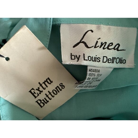 Linea Louis Dell'Olio Blouse Top Size 2X Button Up Silk Tiffany Blue - Picture 6 of 9